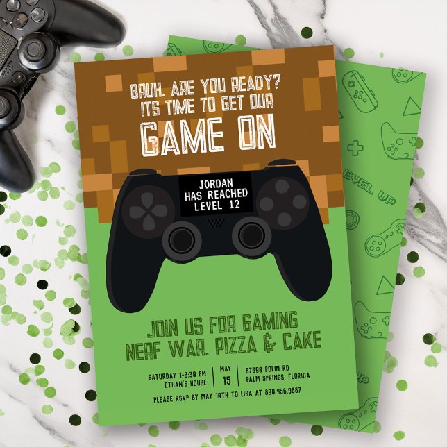 Bruh-spel på Pixel Party-födelsedagsinbjudan Inbjudningar (Skapare uppladdad)