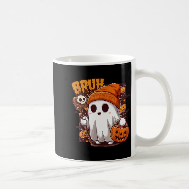 Bruh Spöke Gott Halloween Bus eller Behandla Pumpa Kaffemugg (Höger)