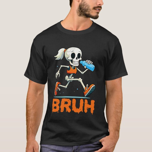 Bruh Springande Skelett Halloween Kostym Skräckinj T Shirt (Framsida)