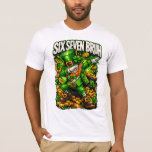 Bruh St Patricks Day Six Seven  Men Women T Shirt<br><div class="desc">Celebrate St. Patrick’s Day with humor and meme energy using this “Six Seven Bruh” design. Featuring a bold illustration of a leprechaun surrounded by shamrocks and gold coins, this artwork combines classic Irish symbols with modern meme culture. The playful “Six Seven Bruh” text makes it a fun conversation starter for...</div>