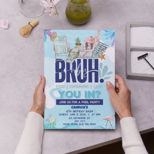 BRUH-tastiskt poolparty för den coolaste killen Inbjudningar (BRUH Blue Pool Party Boy Birthday Invitation)