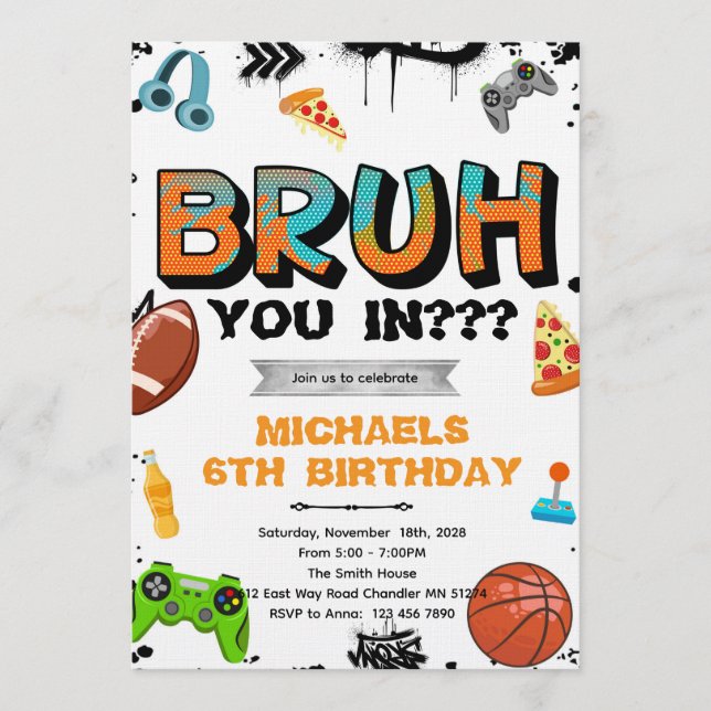 Bruh Teen Birthday Party Invitation Inbjudningar (Framsida)