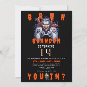 BRUH Tonåring Halloween Video Game Sleepover Birth Inbjudningar