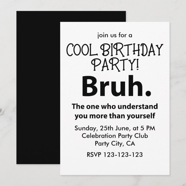 Bruh Typography Tonårspojke Födelsedag Bruh Inbjudningar (Fram/baksida)