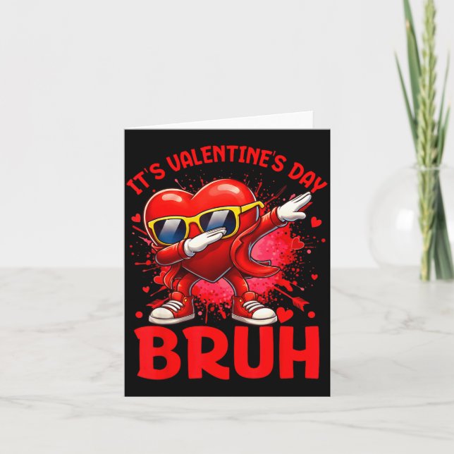 Bruh Valentines Day Boys Kids Funny Heart Valentin Kort (Framsida)