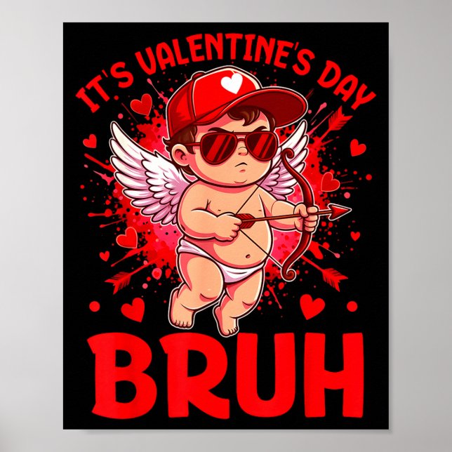 Bruh Valentines Day Boys Kids Funny Heart Valentin Poster (Framsidan)