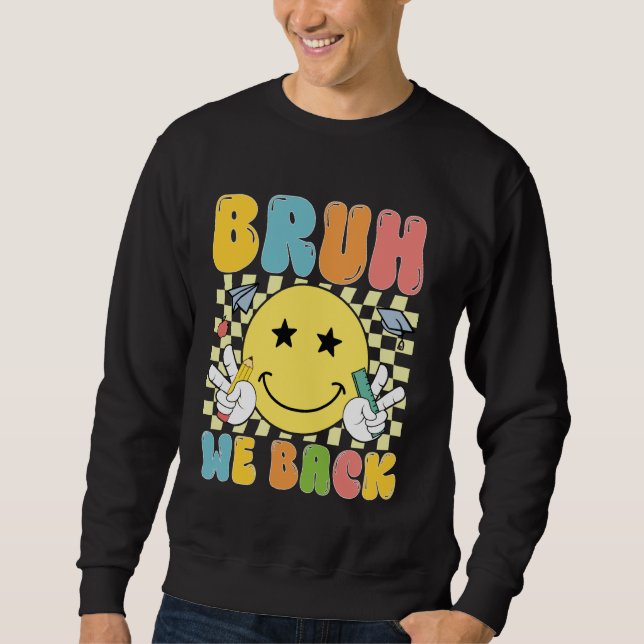 Bruh vi stöder läraren Lycklig Smile Ansikte tillb Lång Ärmad Tröja (Framsida)
