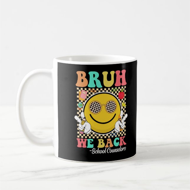 Bruh We Back School Counselor Groovy Smile Ansikte Kaffemugg (Vänster)
