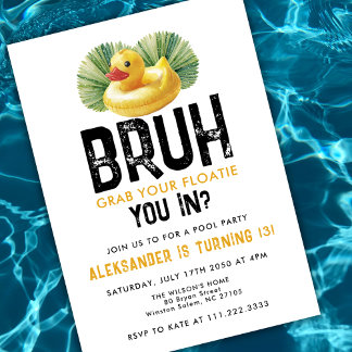 Bruh You In Pool Party Funny Duck Boy Birthday Inbjudningar