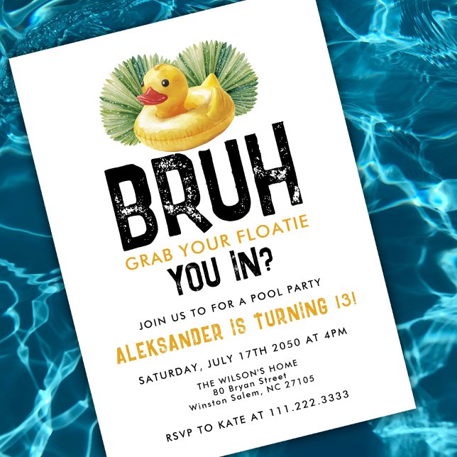 Bruh You In Pool Party Funny Duck Boy Birthday  Inbjudningar (Skapare uppladdad)