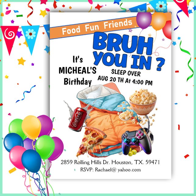 Bruh You In? Sleep Over Boy Birthday Party Inbjudningar (Skapare uppladdad)
