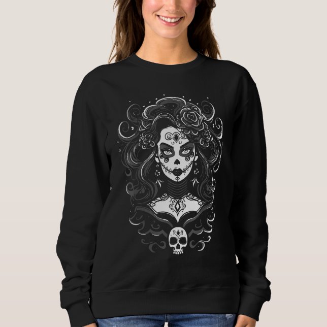 Bruja Witch Dia de Muertos Chicana Chingona Mexica T Shirt (Framsida)