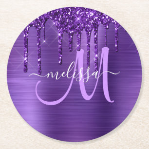 Bruk av Lila Glitter Push Metall Monogram Underlägg Papper Rund
