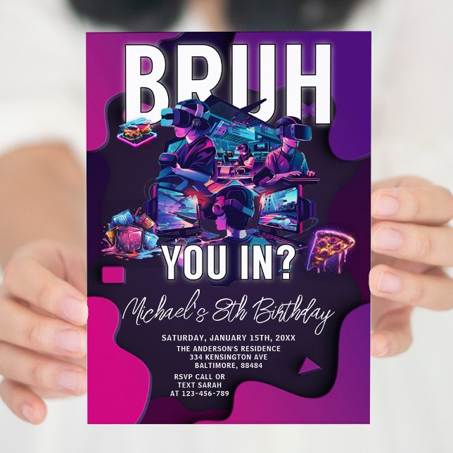 Bruka dig i Födelsedagsfesten Neon Gamer för video Inbjudningar (Skapare uppladdad)