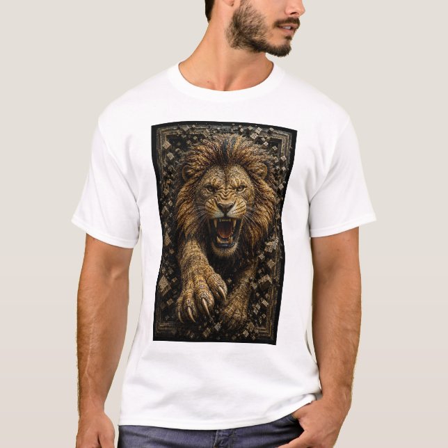 Brüllande Lejon – 3D Mikro Mosaik  T Shirt (Framsida)