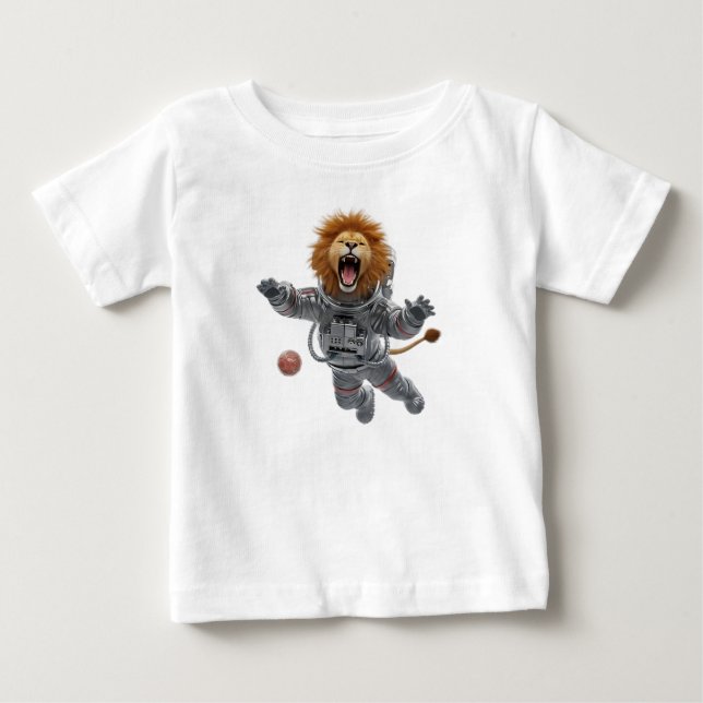 Brüllande Lejon Astronaut Flytande i Rymddräkt T Shirt (Framsida)