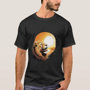 Brüllande Lejon Grafisk Kustsolnedgång T-Shirt