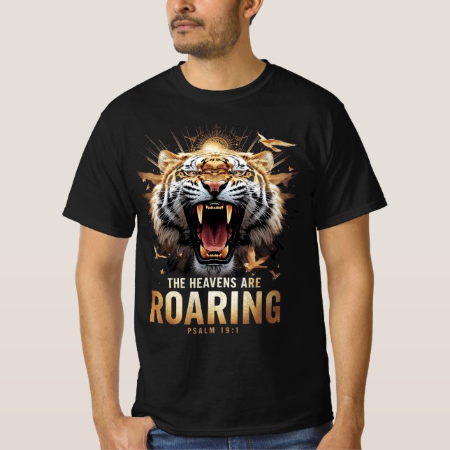 Brüllande Tiger Tro-Shirt Himlen Brullar T Shirt (Framsida)