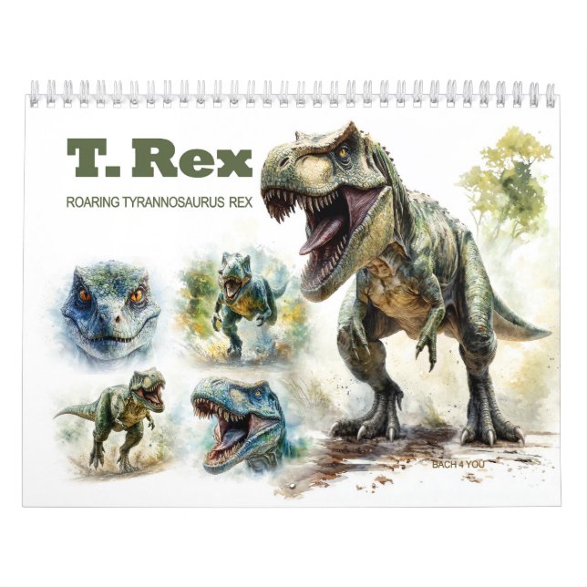 Brüllande Tyrannosaurus Rex Akvarellkalender Kalender (Omslag)