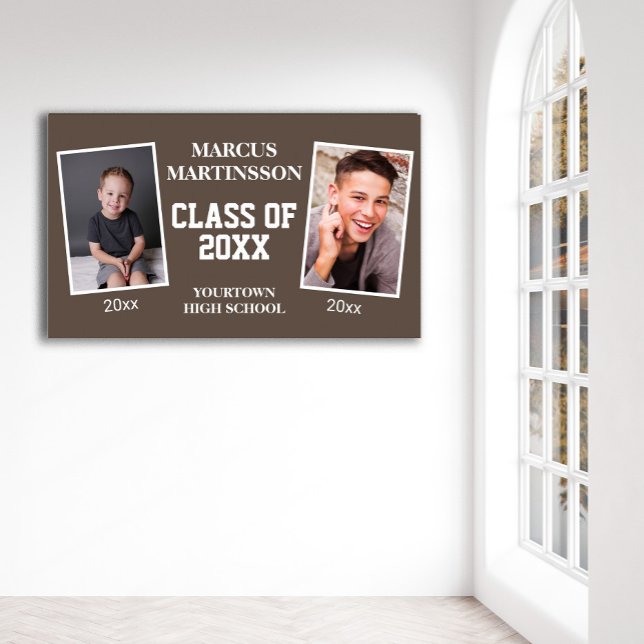 Brun 2-foto och nu Studenten klass 20xx Poster (Brown graduation 2 photo poster)