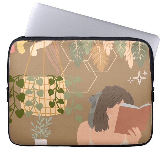 Brun Aesthetic Woman Reading Book Laptop Fodral (Framsidan)