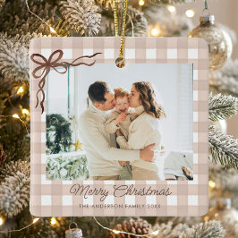 Brun akvarell Gingham julfoto Julgransprydnad Keramik