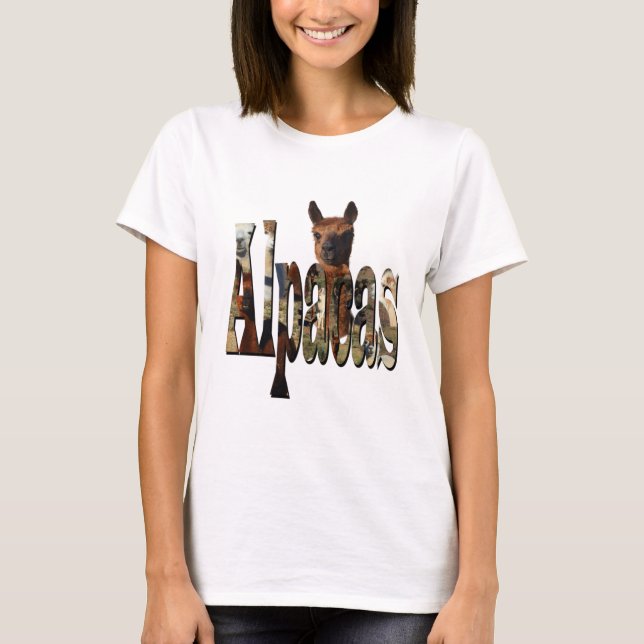 Brun alp med Alpacas Namn Logotyp. T Shirt (Framsida)