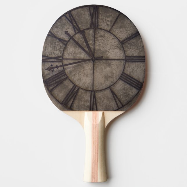 Brun analog väggklocka pingisracket (Framsidan)