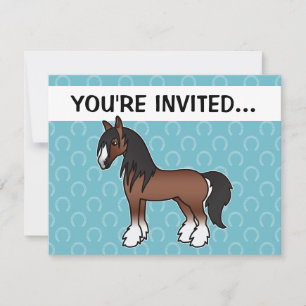 Brun animerad Gypsy Vanner Shire Clydesdale Inbjudningar