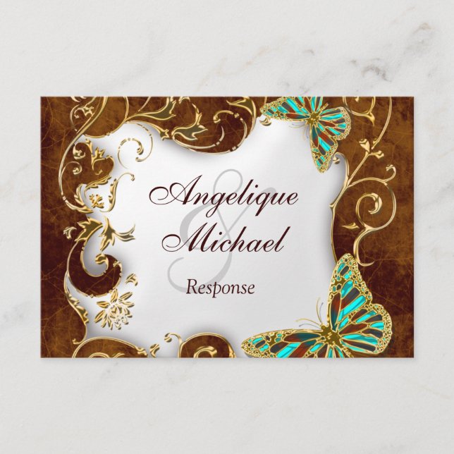 Brun aqua guld land BRUDKLIPPning svenskt bröllop OSA Kort (Framsida)