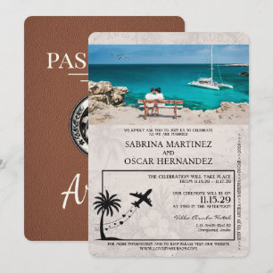 Brun Aruba Passport Wedding-inbjudan Inbjudningar