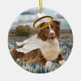 Brun australian shepherdängel julgransprydnad keramik