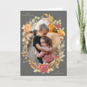 Brun automatisk Blommigt, Thanksgiving Foto Kort