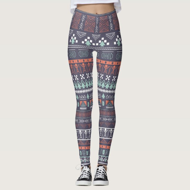 Brun Aztec multiblend Kvinnors ben Leggings (Framsida)