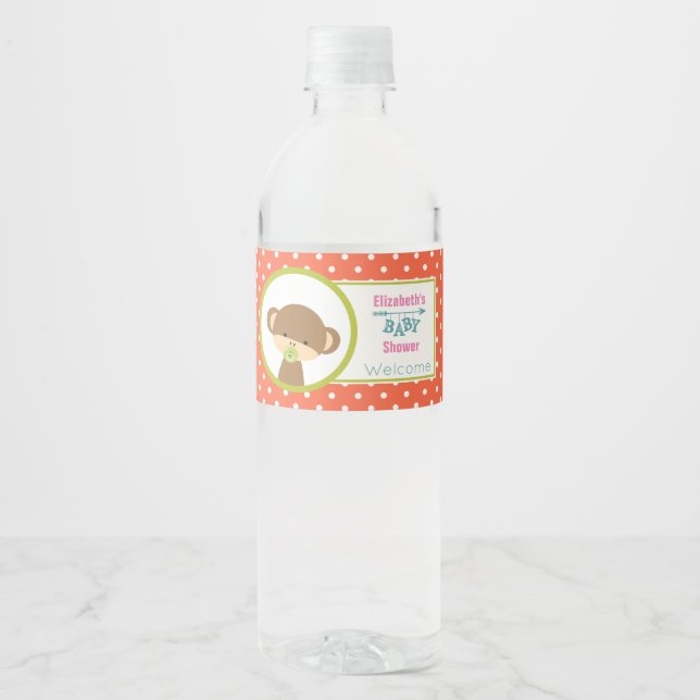 Brun Baby-apa med Nappar-babyskor Vattenflaskor Etikett (Framsida)