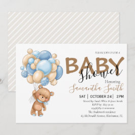 Brun Balloon Baby-inbjudningar Meddelande