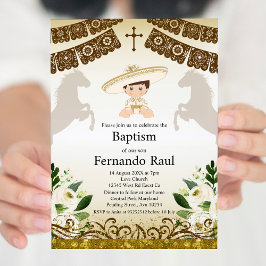 Brun baptism-inbjudan till pojke inbjudningar