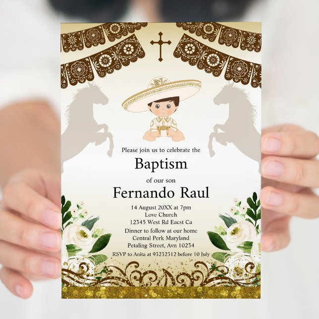 Brun baptism-inbjudan till pojke inbjudningar (Skapare uppladdad)