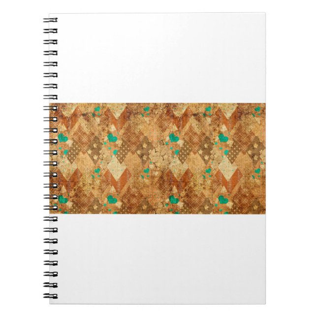 Brun bastge quilt patchwork mönster med stjärnor o anteckningsbok (Framsidan)