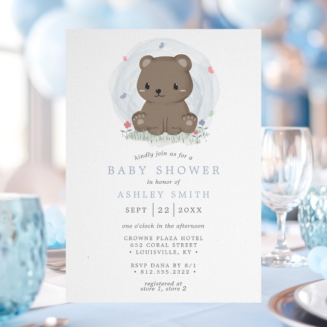 Brun Bear Cute Simple Boys Baby Shower för vattenf Inbjudningar (Skapare uppladdad)