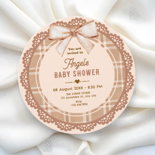 Brun beige båge rutig baby shower inbjudningar