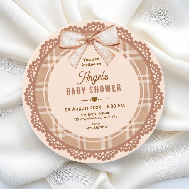 Brun beige båge rutig baby shower inbjudningar (Skapare uppladdad)