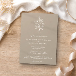 Brun Beige Blombukett Boho Minimal Botanik Inbjudningar