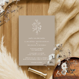 Brun Beige Blombukett Boho Minimal Botanik Inbjudningar