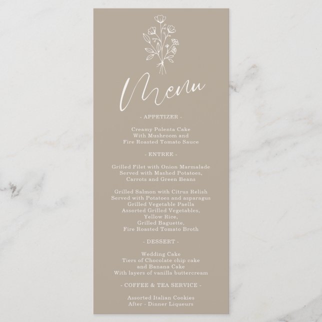 Brun Beige Blomma Bohemsk Enkel Botanisk Meny (Framsida)