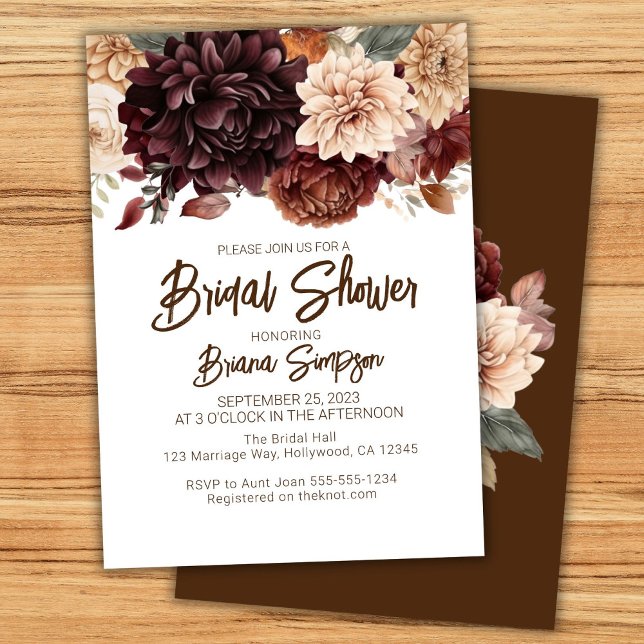 Brun Beige Blommor Bröllopsdusch Inbjudningar (Skapare uppladdad)
