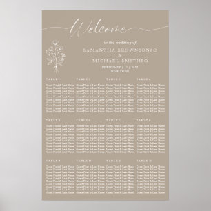 Brun Beige Botanisk Blommig Välkomstbröllop Poster