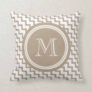 Brun Beige Chevron Monogram Elegant Kudde
