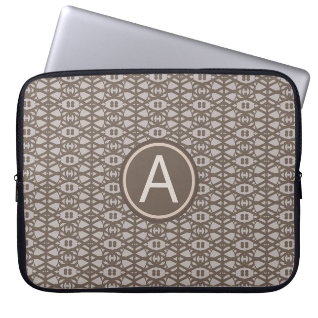 Brun beige diamantmönster & monogram laptop fodral (Framsidan)