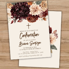 Brun Beige Elfenbensfärgade Blommor Blommig Konfir Inbjudningar